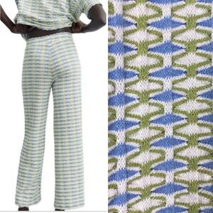 ZARA Womens Jacquard Knit Trousers Knit Pants Lime Periwinkle Medium